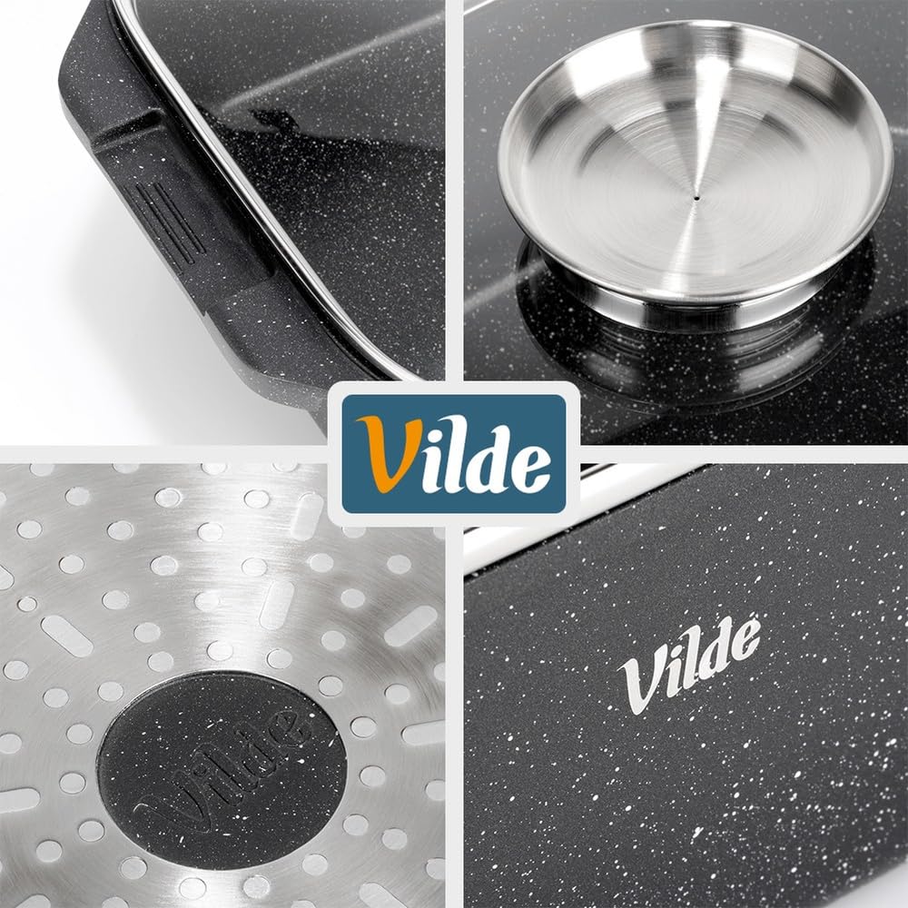 Vilde Sartén de granito con tapa, 41 x 26 x 16 cm, 7,5 L | con parrilla, revestimiento de granito, para inducción de gas y horno eléctrico
