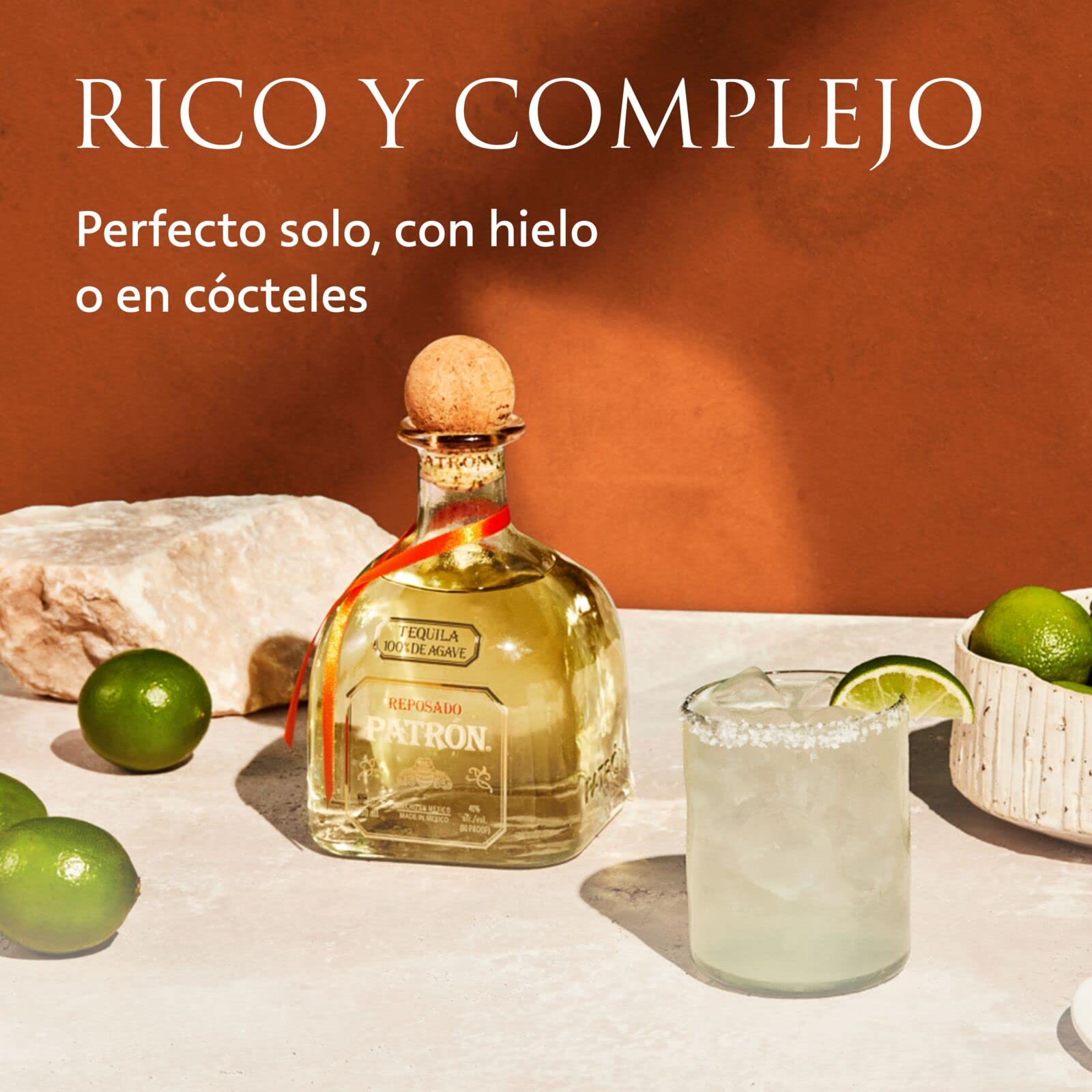 PATRÓN Reposado Premium Tequila, 40% vol, 70 cl / 700 ml, Tequila 100% de agave, elaborado artesanalmente en México, en pequeñas cantidades, con el mejor agave Azul Weber, añejado en barricas de roble