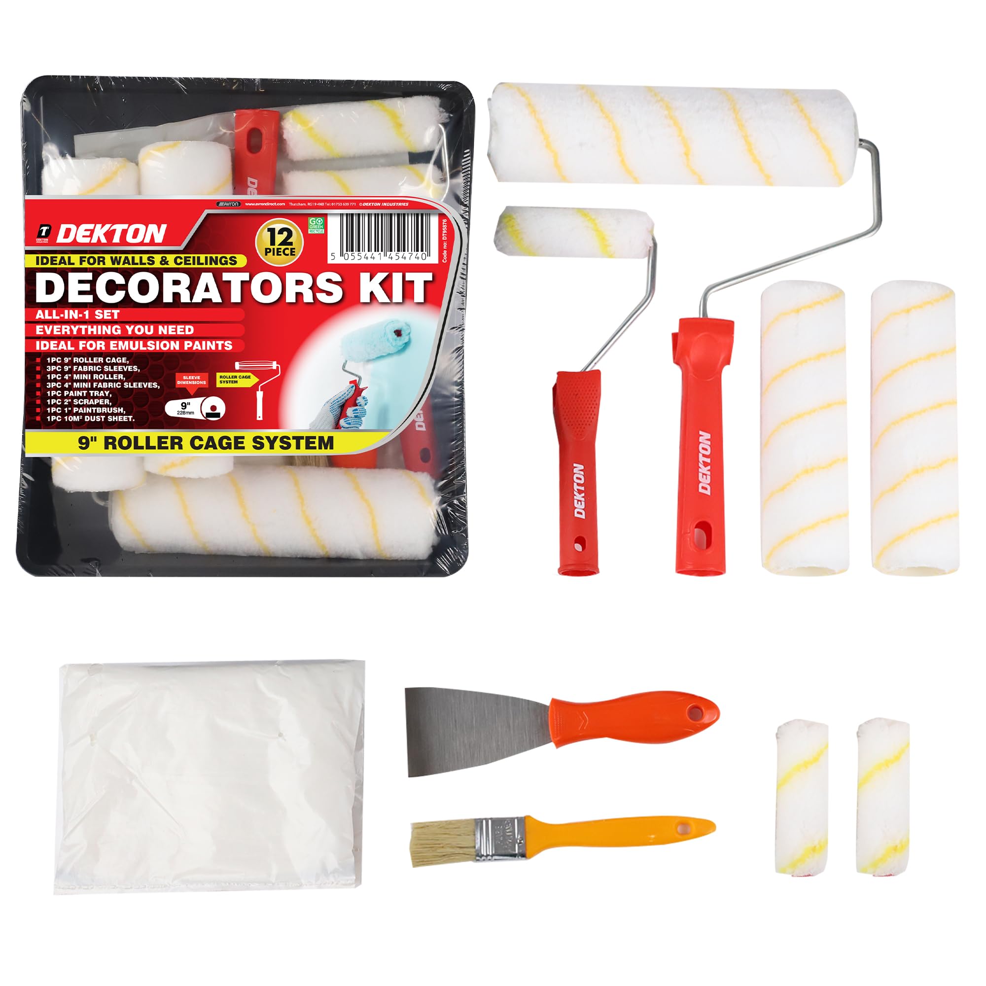 Dekton 9" Decorators Kit - Complete Painting Tools for Walls and Ceilings, White/Red, 1 l (Pack of 1) - Image 2