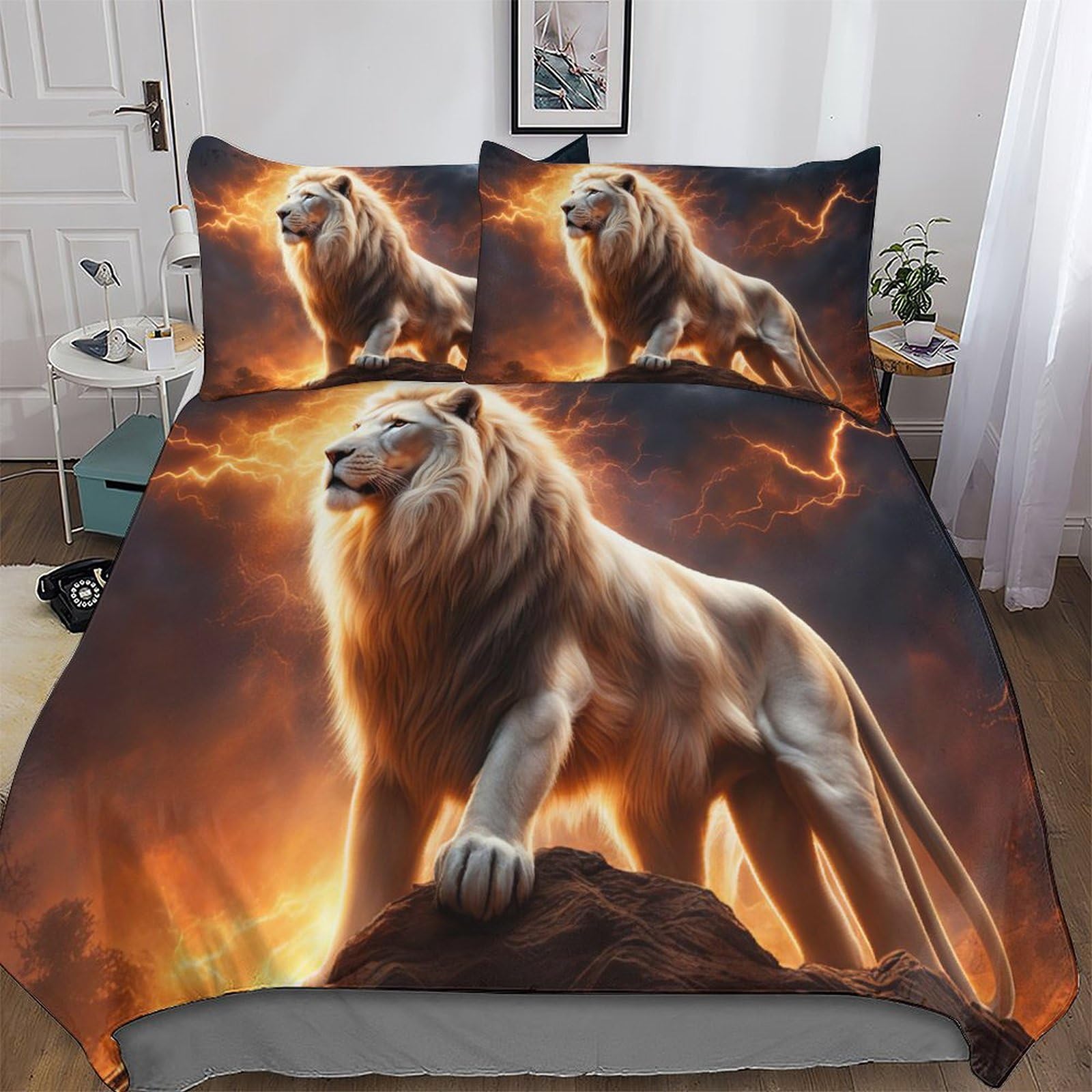 Pazzk Animal Lion Duvet Cover Sets, Bedding Bed For Adults Teenager Kids, Quilt Covers With Pillowcase Easy Care And Super Soft Poly Cotton Comforter Cover 3 Pieces Set Double (200X200cm)