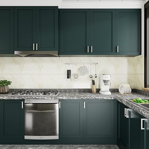 Miniatura 3 de LACHEERY Papel tapiz verde esmeralda de 24 x 160 pulgadas, para despegar y pegar, papel tapiz verde oscuro, papel adhesivo verde texturizado vintage