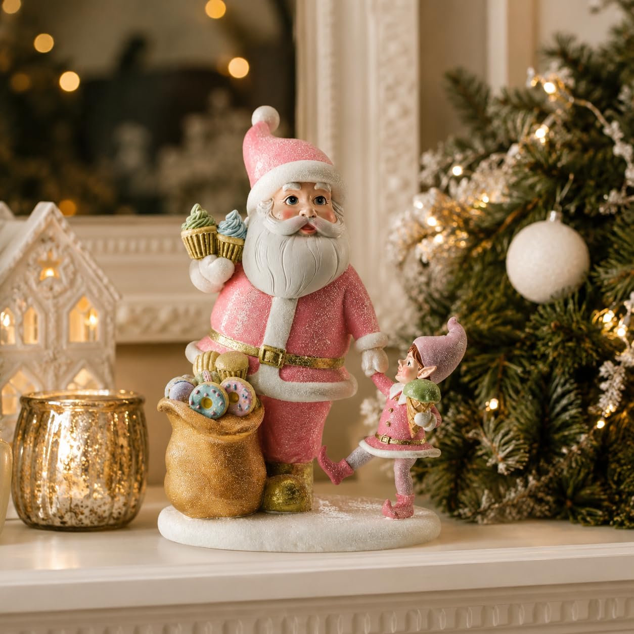 Regency International Figurka Świętego Mikołaja z dzieckiem, 20 cm, pastelowy asortyment
