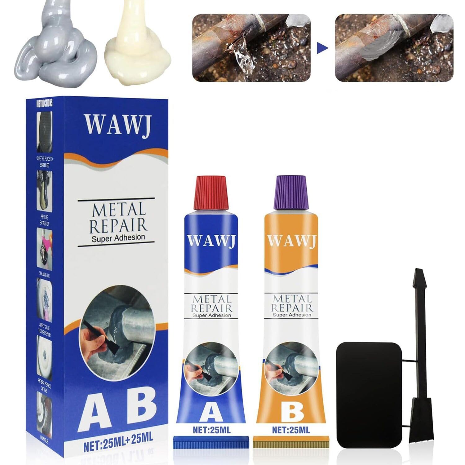Pegamento Metal, Metal Repair Glue, Pasta de Reparación de Metal, Soldadura en Frio para Metal Magic Repair Glue para Reparar Defectos Fundición (25ml * 2)