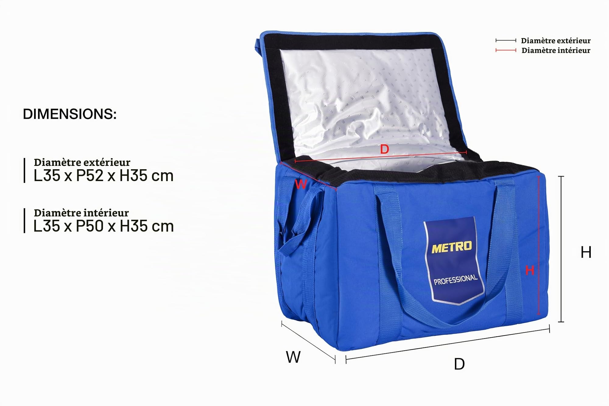 METRO PROFESSIONAL Sac Isotherme, 65 L, 35 x 52 x 35 cm, Polyéthylène/Polyester/Aluminium, Bleu