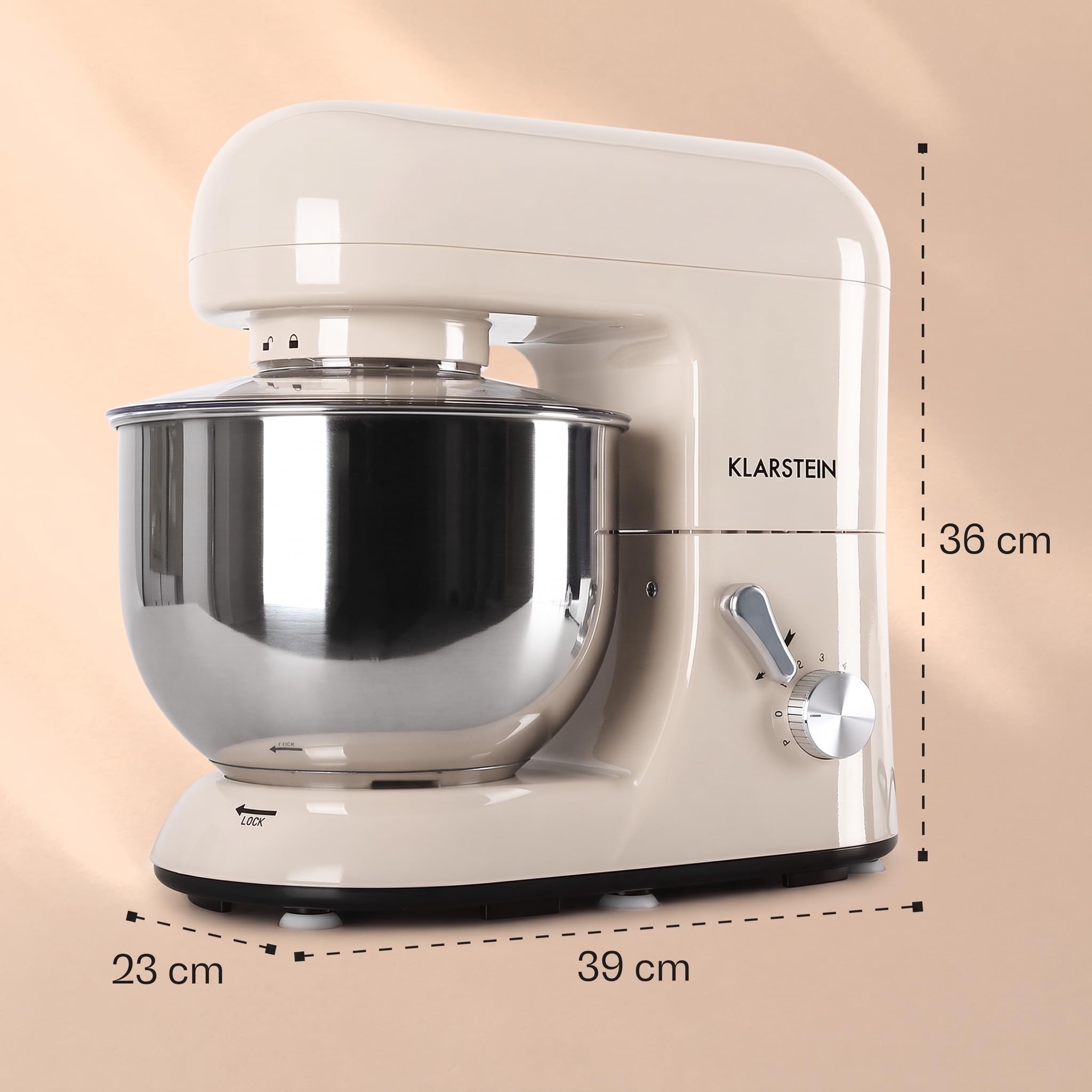 Klarstein Bella Robot de cocina procesador de alimentos (1200 W, 5 L, 1.6 hp) crema