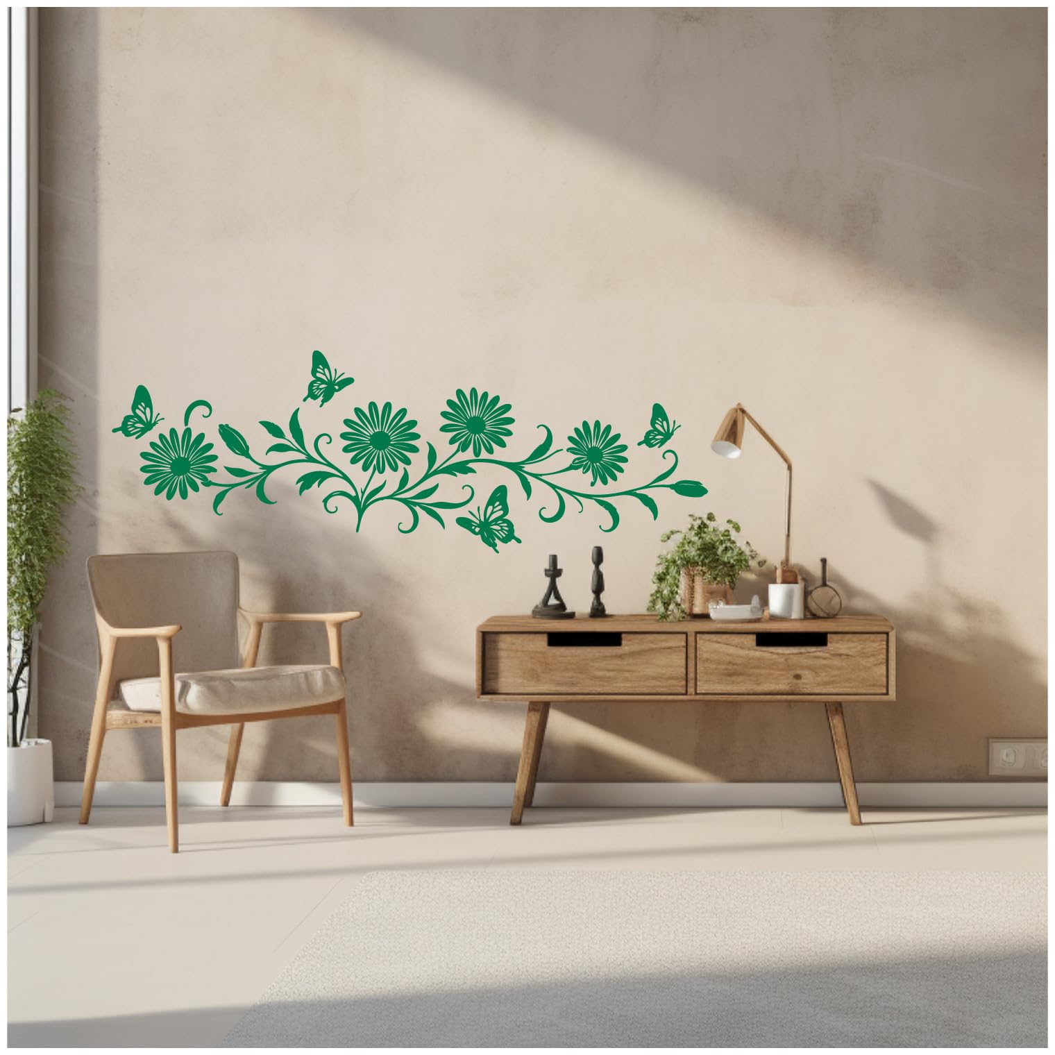 Samunshi® Wandtattoo Margeriten Blumenranke länglich mit Schmetterlingen Elegante Blumen Wanddekoration Florales Wandmotiv für Wohnzimmer, Schlafzimmer, Flur und Küche haselnuss braun 150 x 51cm