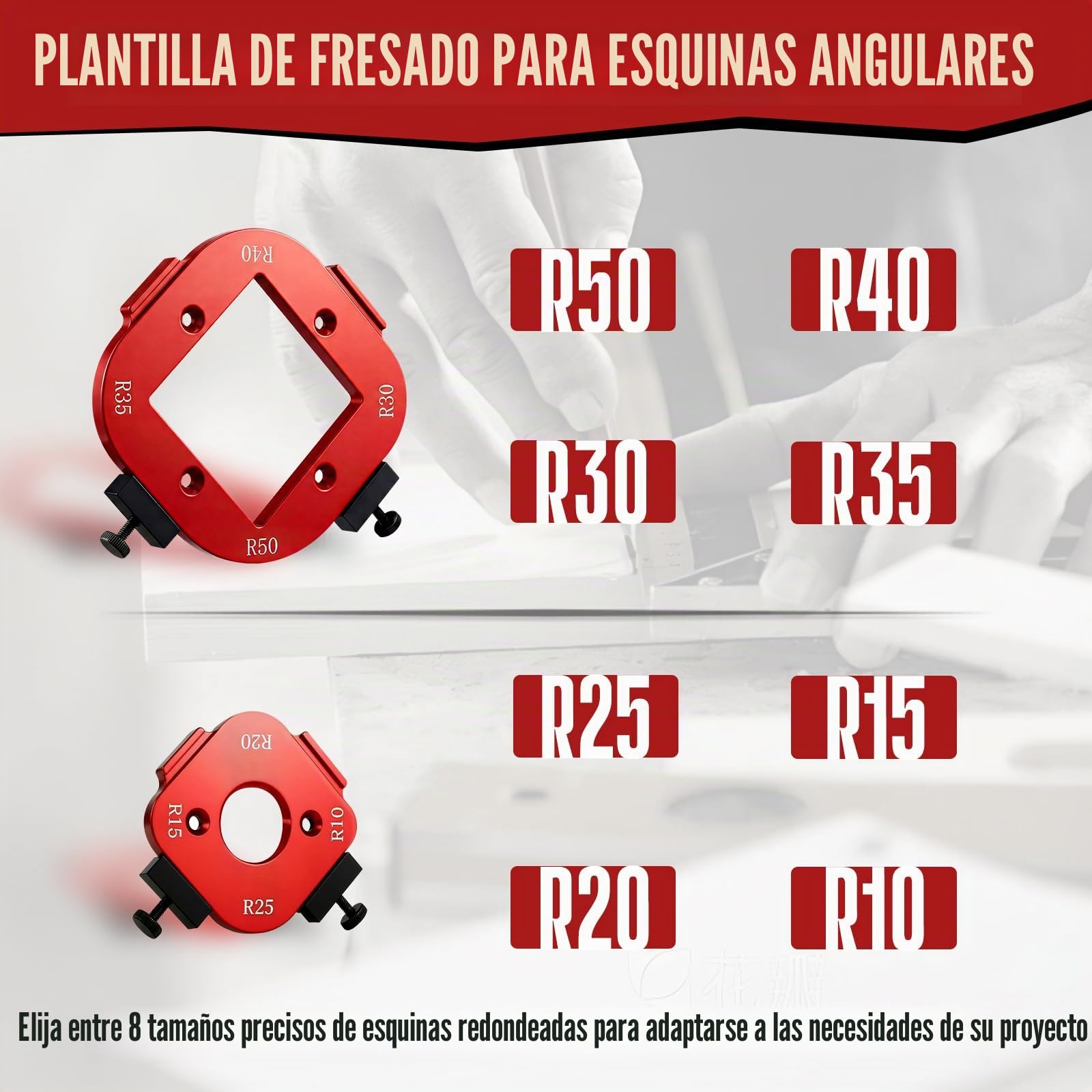 Plantilla de Radio de Esquinas Redondeadas, Molde para Fresadora de Radio con Fresa Incluida, Plantilla para Fresadora de Aleación de Aluminio para Proyectos de Bricolaje en Madera