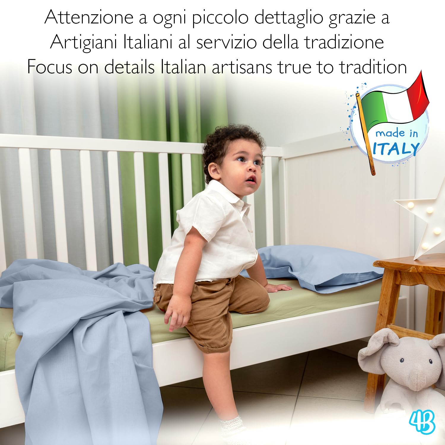 4BABIES - Drap Plat bébé 120x180 - Drap lit bébé à barreaux - Linge de lit Enfant en 100% Coton Fabriqué en Italie certifié Oeko-TEX - Bleu Clair