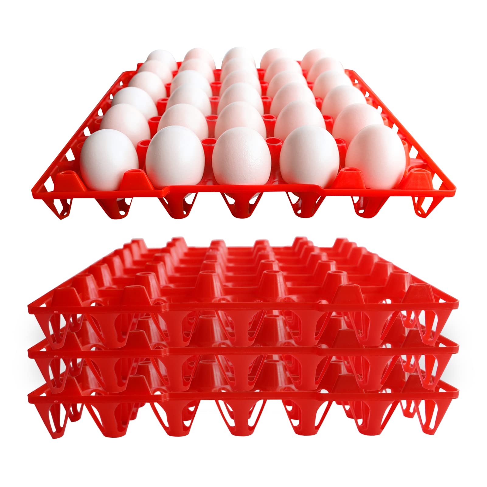 Plastic Egg Tray Egg Crates 30-Egg Flats for Home Chicken Farmers, Stackable Egg Cartons Hold Multiple Eggs, Plastic egg crate Farm Products for Storing, Sorting, Shipping Eggs (4-Pack Red)