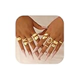 12 PCS Chunky Gold Plated Rings for Women Non Tarnish - 14K Gold Plated Thick Stackable Open Rings for Women Minimalist Gold Adjustable Ring Pack Dainty Trendy Jewelry Gift