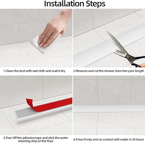 Miniatura 7 de Barrera de agua autoadhesiva de 67 pulgadas, barrera de agua de silicona impermeable, tapón de agua para baño y cocina, tira de agua para separación