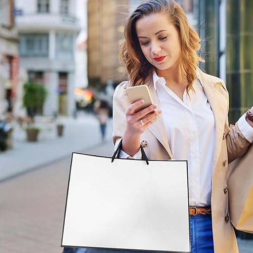 Miniatura 6 de Xloey Bolsas de regalo blancas y negras, 6 bolsas de regalo grandes de 17 x 5.5 x 12.6 pulgadas con asas, bolsas de compras de papel kraft con asas