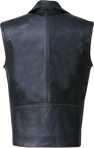 Miniatura 6 de Chaleco clásico de piel de vaca para hombre, con bolsillos ocultos, estilo vintage, para club, equitación, crucero, touring, moda, cachemira, rojo,