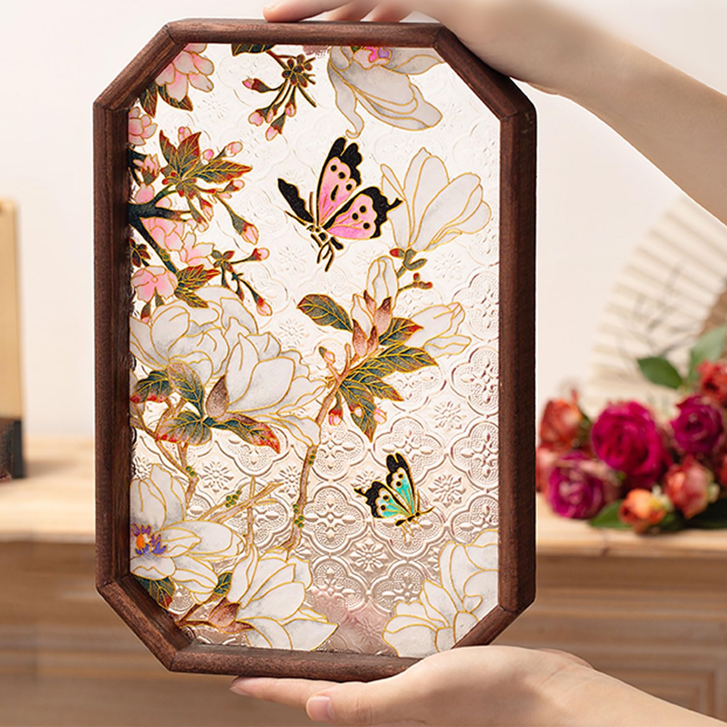 Kit de peinture émaillée cloisonnée motif papillons et fleurs plateau en verre émaillé décoration d'intérieur patrimoine culturel immatériel chinois