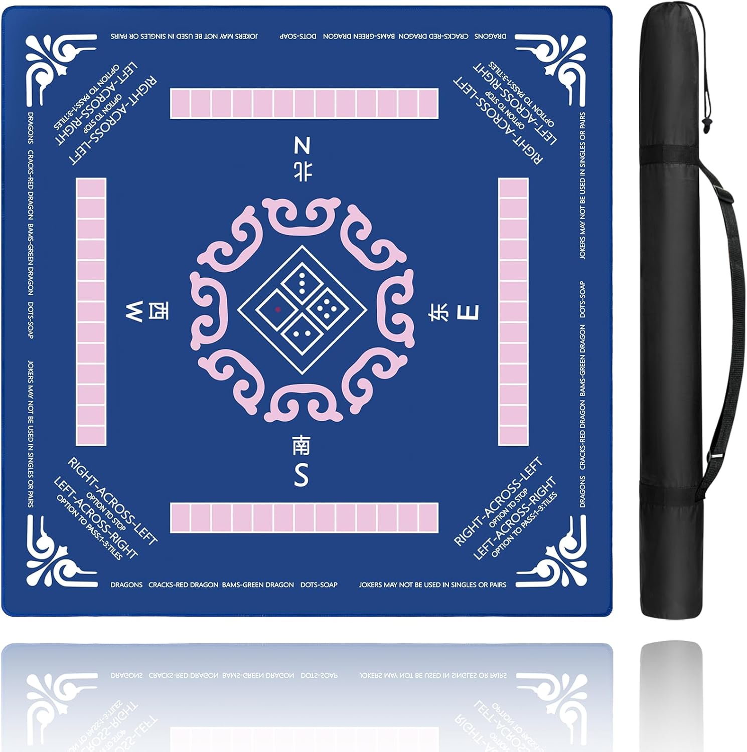 American Mahjong Mat (31.5"x31.5") with Carrying Bag for Table, Anti-Slip Noise-Reduction Gaming Table Mat for American Mahjong/Poker/Board Games/Card Games/Dominoes (Blue)