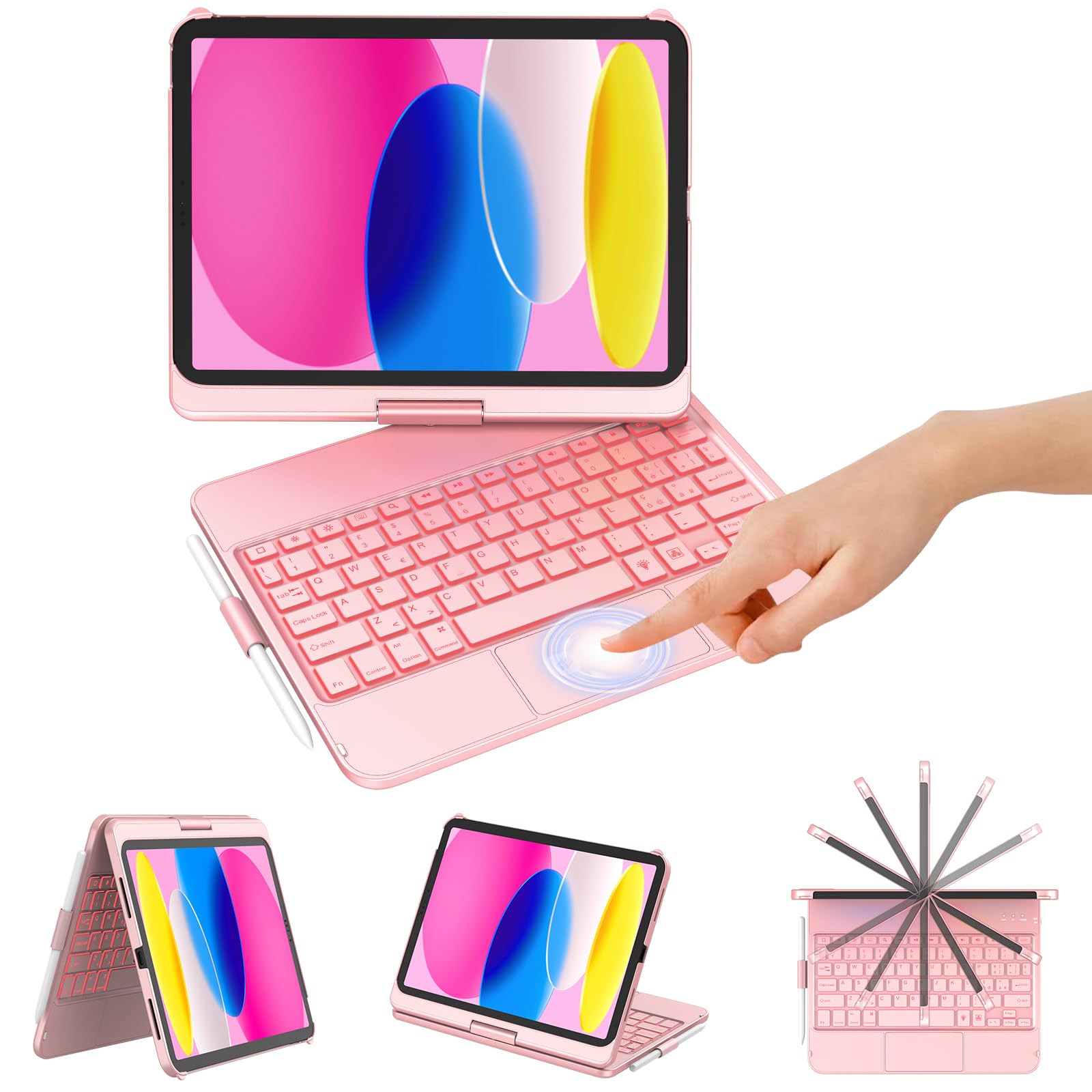 KBCASE Tastiera per iPad 10 Generazione /A16 11 Generation (11/10.9 pollici, 2025/2022),Rotazione 360 Cover con Bluetooth Tastiera Touchpad per iPad 10/11Gen con 7 Colori Illuminato,Italiano QWERTY