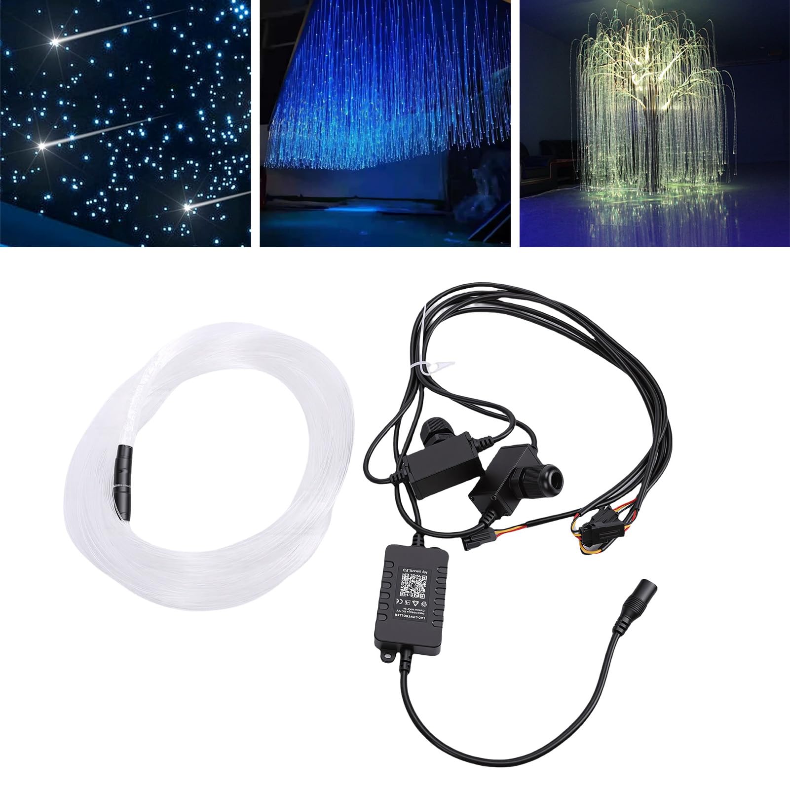 Luocute Luce a Fibra Ottica, Kit Luci LED RGBW da 1,5 W con 100 Fili PMMA da 0,75 Mm 2 M, Telecomando APP BT per Soffitto di Casa Auto, Cavo in Fibra Ottica Ponticello Cavo Patch