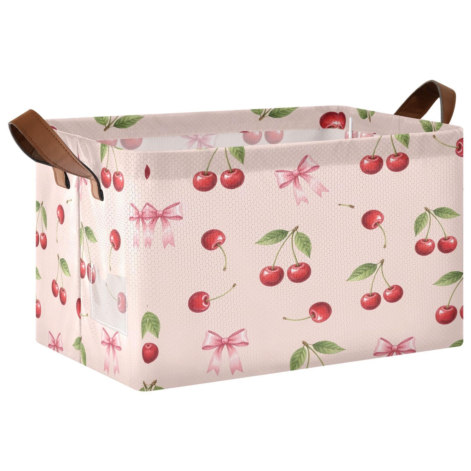 Cgiub Cherry Bow Storage Basket Waterproof Foldable Storage Bin Baby Laundry Basket Closet Organiser for Nursery Decor Home Organizing