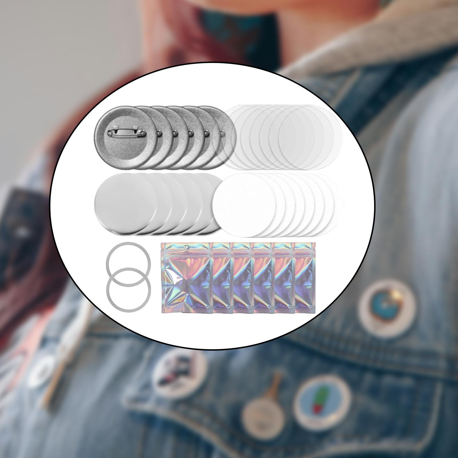 902x Rohling Button Herstellungsmaterial mit Dichtung, Rohling Papier, Tragbares DIY Set Zur Herstellung Runder Anstecknadeln für Namensschilder,