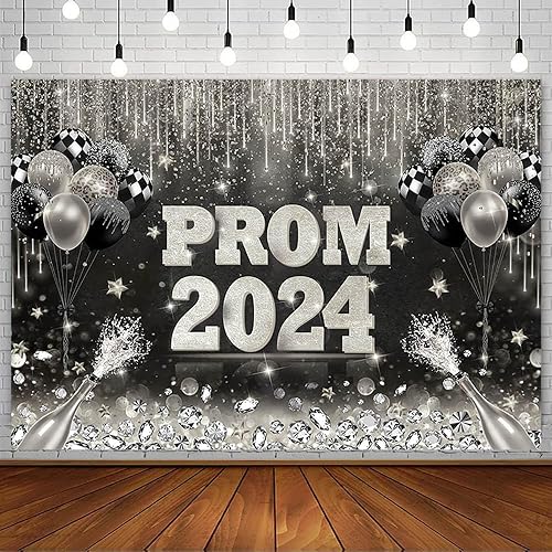 Miniatura 1 de AIBIIN Fondo de fotografía de graduación de 7 x 5 pies con purpurina plateada para graduación 2024, celebración, fiesta de graduación, suministros