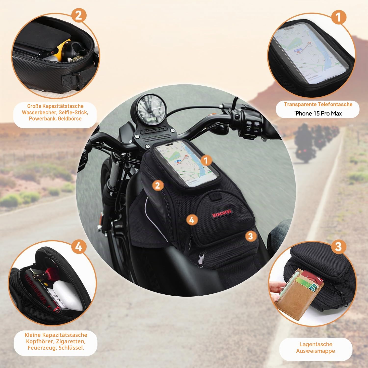 Dracarys Motorrad-Tanktasche – Oxford Sattel schwarz Motorradtasche – Universal Starke magnetische Tasche für Honda Yamaha Suzuki Kawasaki Harley