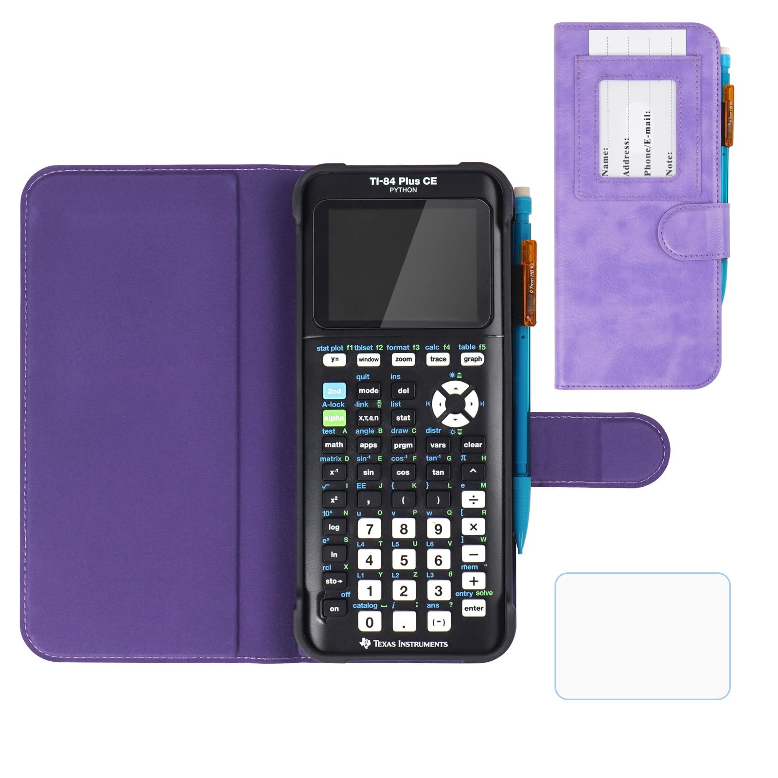 YouKnow PU Leather Protective Case Compatible with Texas Instruments TI-84 Plus CE Color Graphing Calculator with ID Card Slot (Only Case) (Purple)