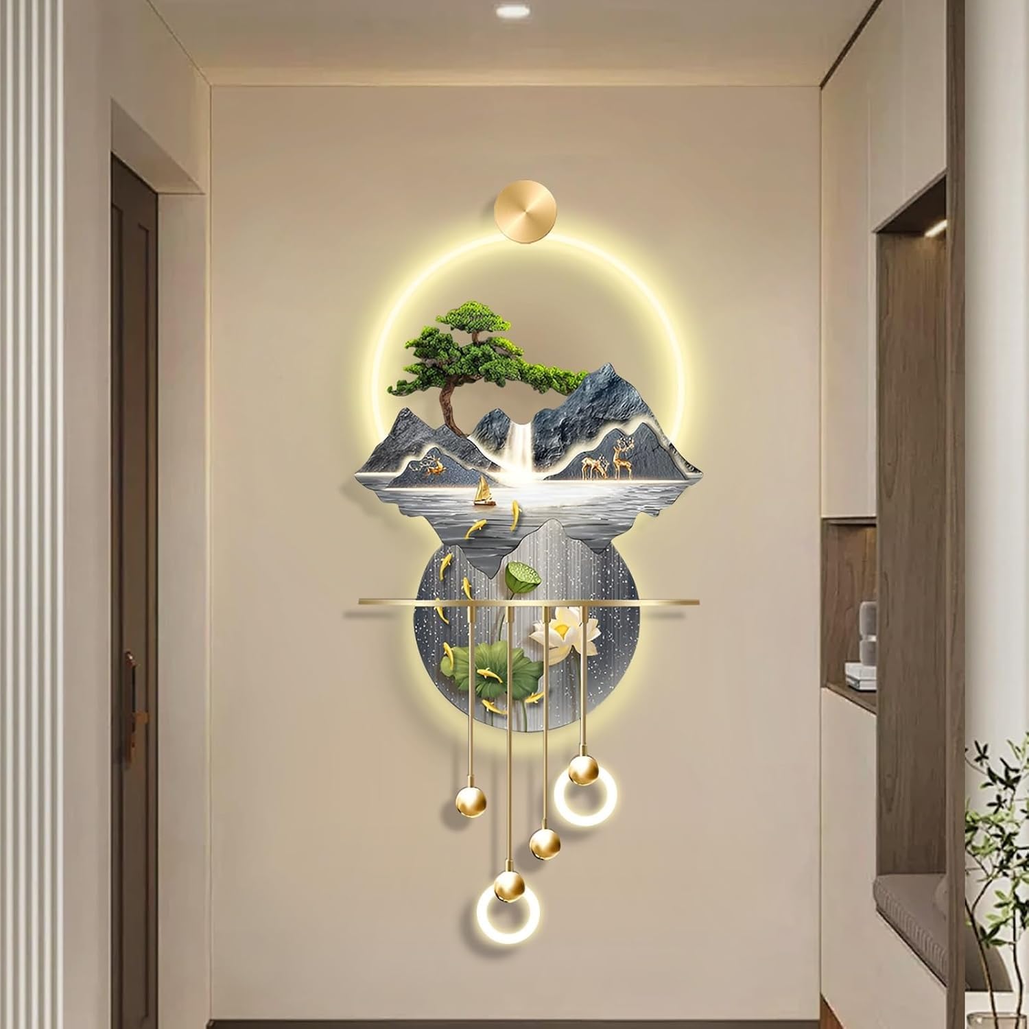 LMYSXAOZ 3D Wall Art Decoration - LED Sculptures for Home, Entrance, Corridor, Study, Feng Shui Inspired Design