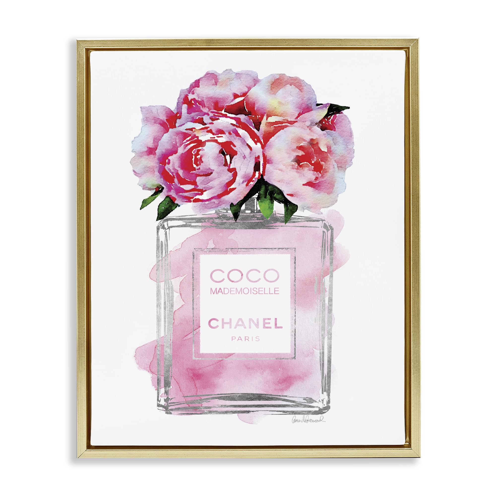 'Glam Perfume Bottle with Roses'| Floating Frame Canvas Art