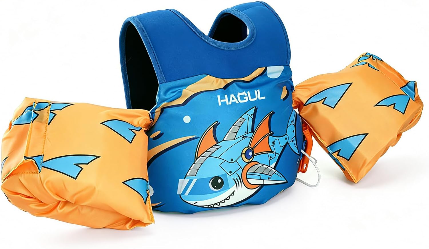 Kids Swim Vest with Arm Floaties, One Size Toddler Swim Jacket for Ages 3–6, Learning Float Vest for Pool & Vacation, Cute Shark & Mermaid Design