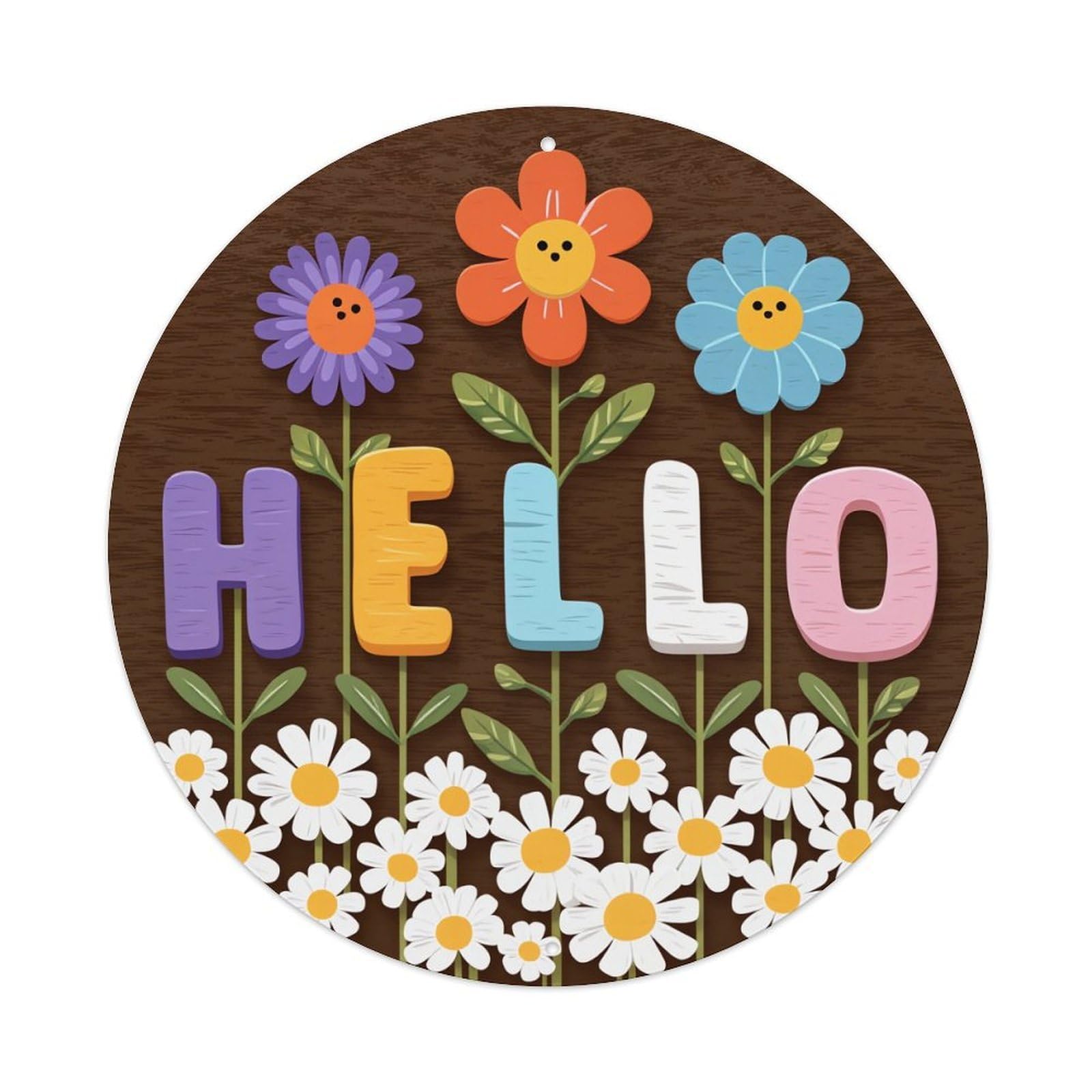 Floral Hello Lettering Pattern Retro Metal Tin Sign, Vintage Metal Poster for Bar, Home, Man Cave, Kitchen, Laundry Room Art Decor 8x8 Inch