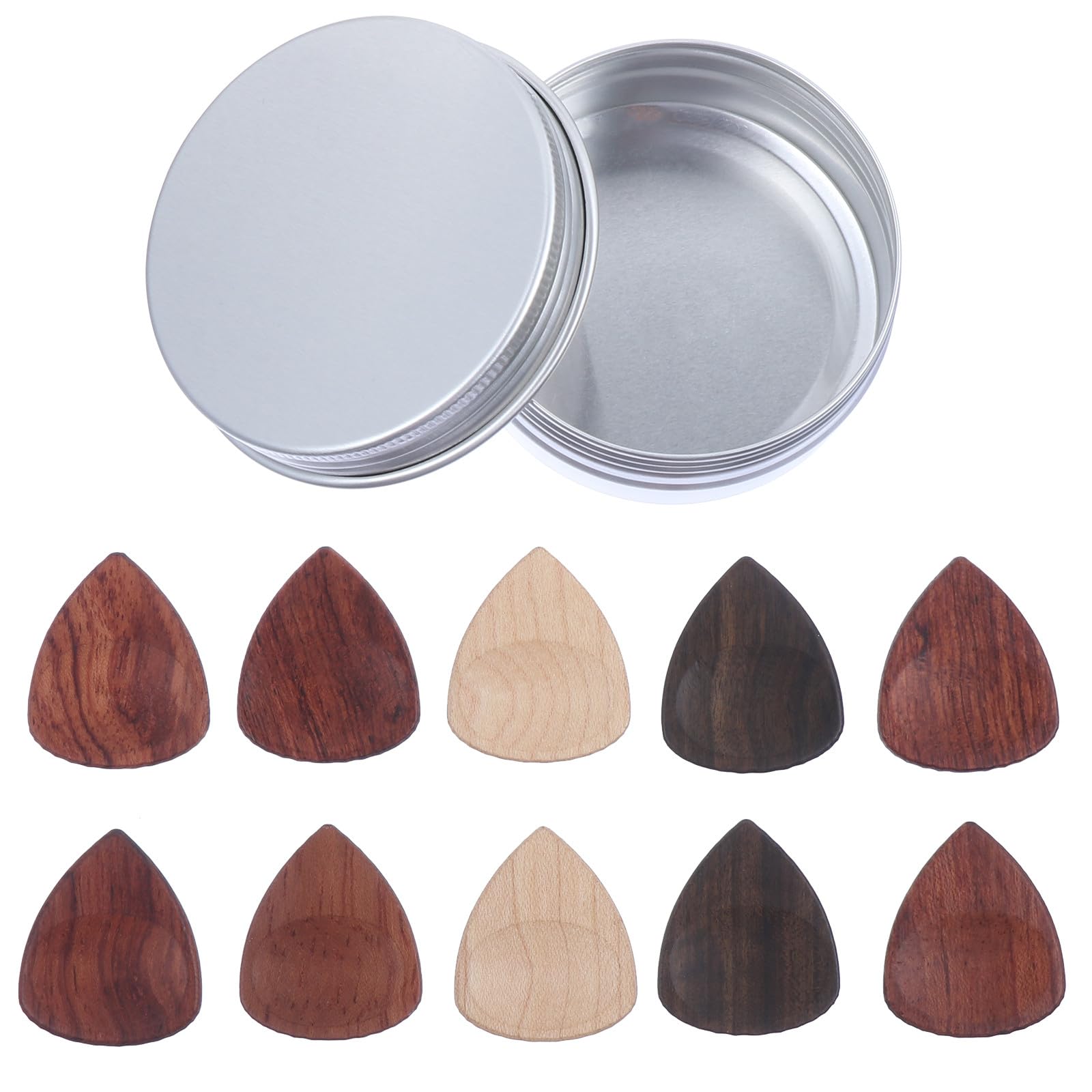 Vaguelly 10 Médiators en Bois pour Guitare Électrique et Acoustique avec Boîte de Rangement Portable, 10 Pièces Sûres et Résistantes, Accessoire pour Musicien