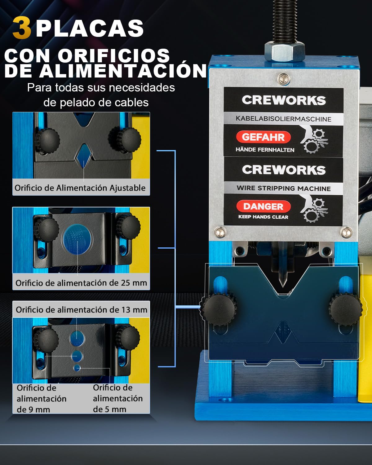 CREWORKS Máquina de Pelacable Electrica 180W 1,5mm-25mm Maquina de Pelar Cables Automática con 5 Canales para Reciclaje de Cobre