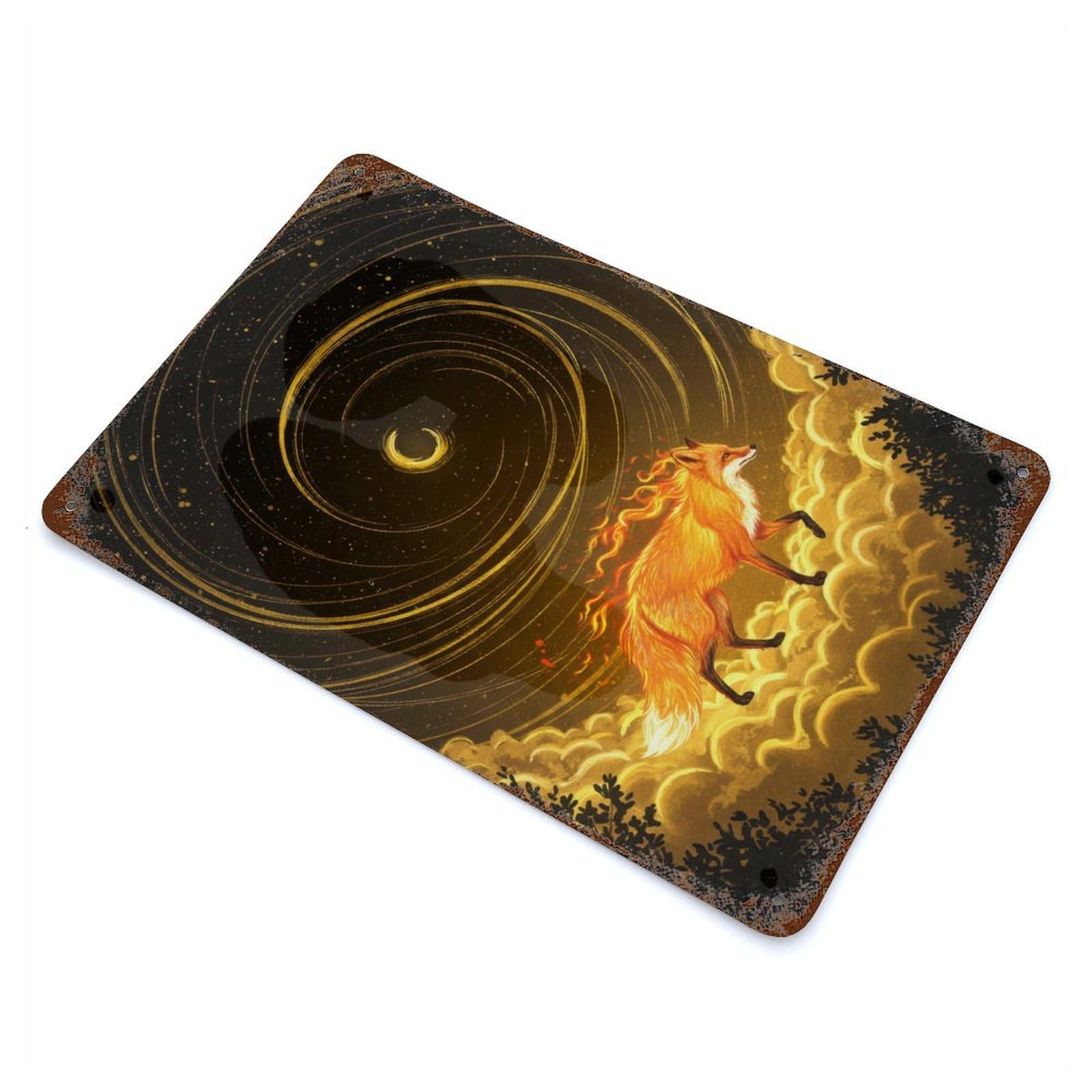 Garage Style Fox in Dreamy Night Landscape Vintage Rust Metal Sign 11.8"x7.9", Rustic Home Decor for Bar And Workshop
