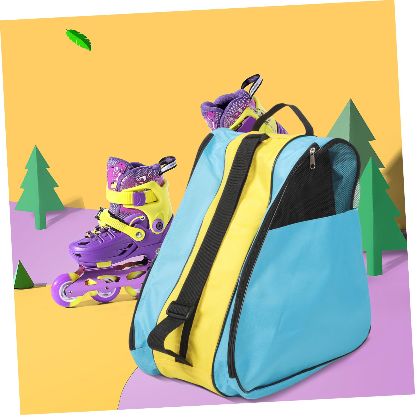 SUPVOX Borsa per Pattini da Ghiaccio in Nailon, Blu Giallo Blu | Zip, Formato Monospalla, per Trasporto e Protezione, Pratica da Portare