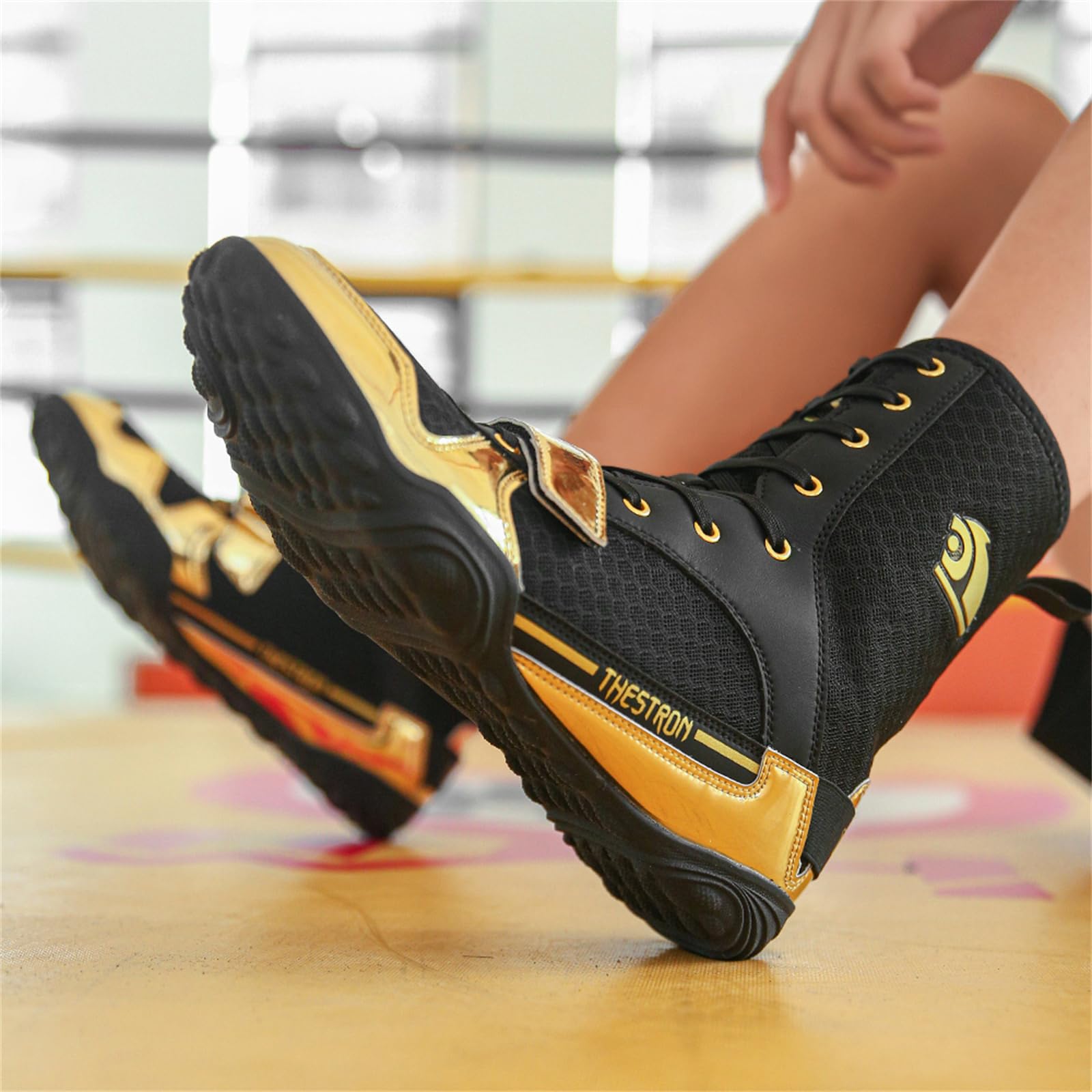 Scarpe da Boxe Uomo, Stivali da Wrestling Scarpe da Ginnastica Fitness Antiscivolo Leggere Alte da Allenamento Indoor