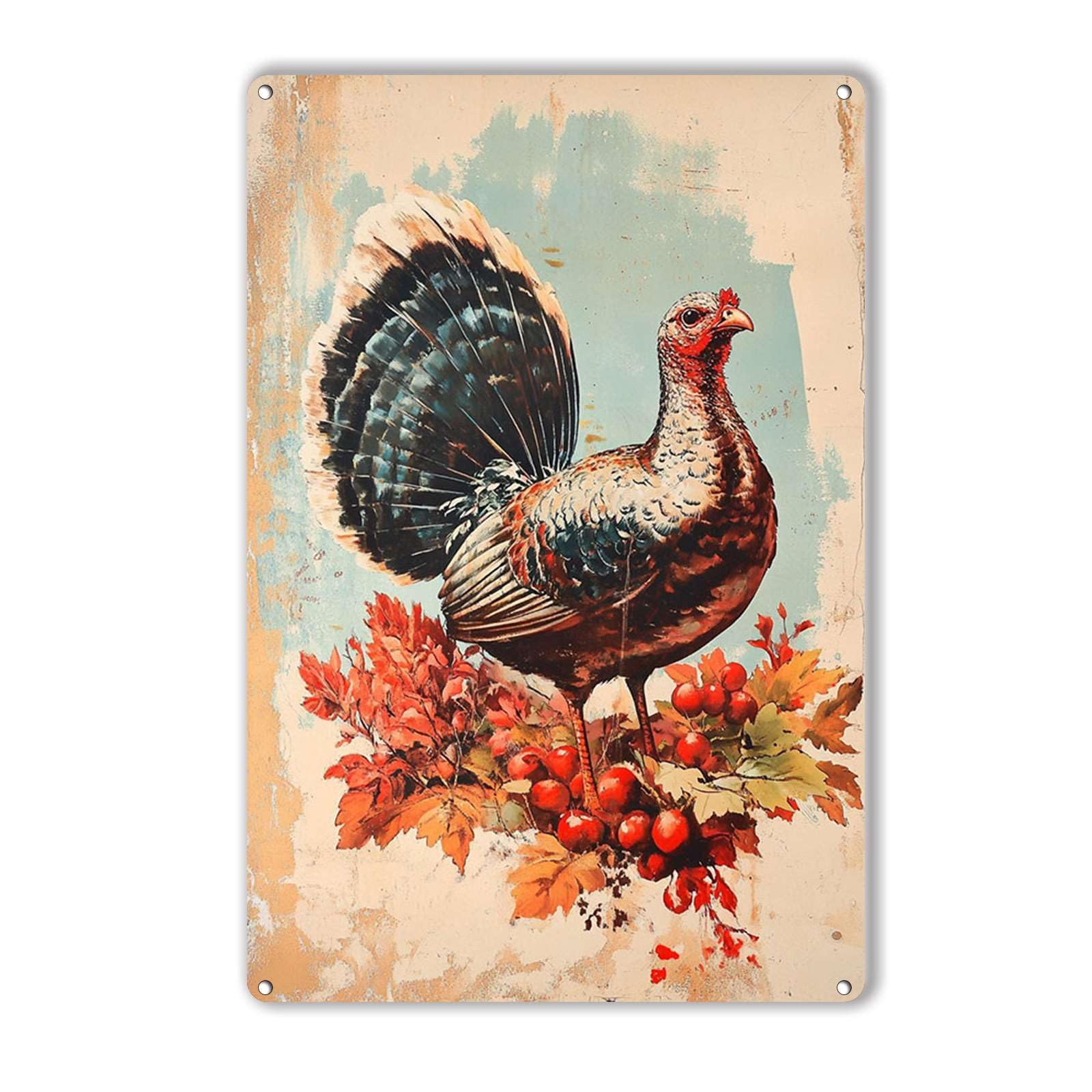 Anceky Turkey Thanksgiving Metal Sign Funny Tin Sign Retro Wall Decor For Home Garage Bar Outdoor Window 12×16 Inch