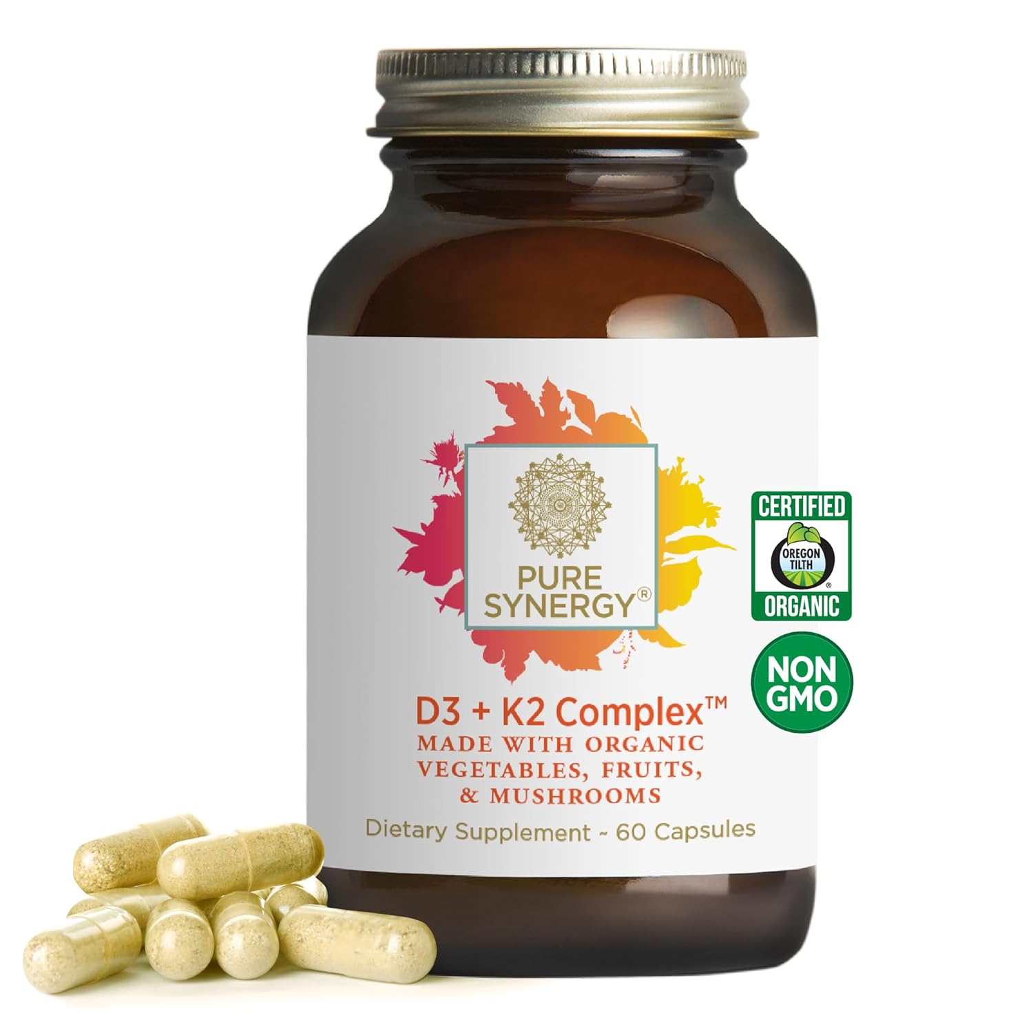 PURE SYNERGY D3 K2 Complex Vegan Vitamin D3 K2 Complex Organic D3 Supplement with Vitamin K2 and K1
