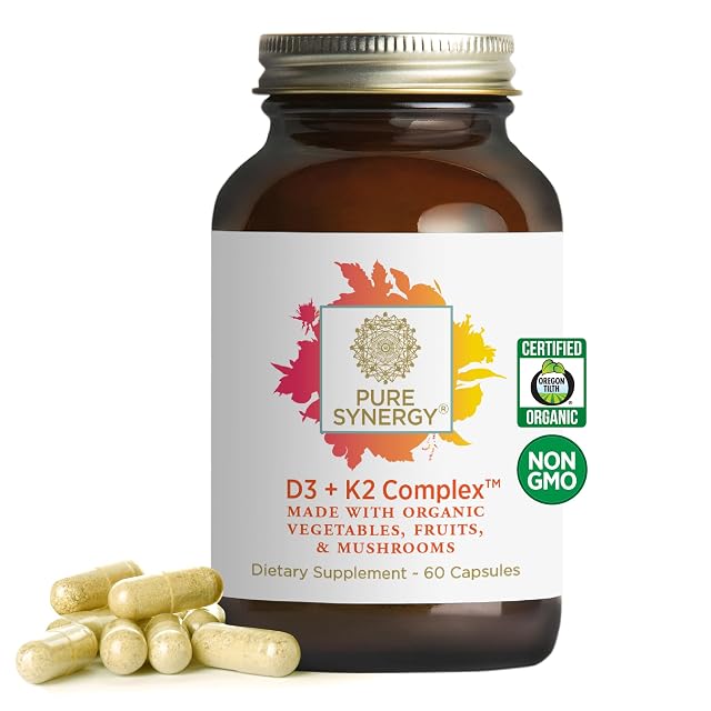 PURE SYNERGY D3 K2 Complex Vegan Vitamin D3 K2 Complex Organic D3 Supplement with Vitamin K2 and K1
