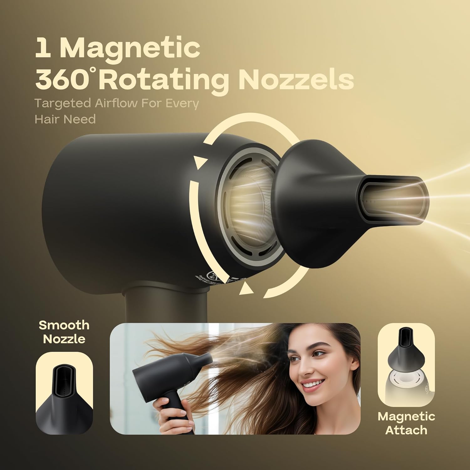 NeatToo Turbo Pro Hair Dryer | 3 Speed Settings with LCD Display | 500M Negative Ions for Smooth Shine | 160,000 RPM Brushless Motor | 1500W Fast Drying, Low Noise & Lightweight Blow Drye - Image 8