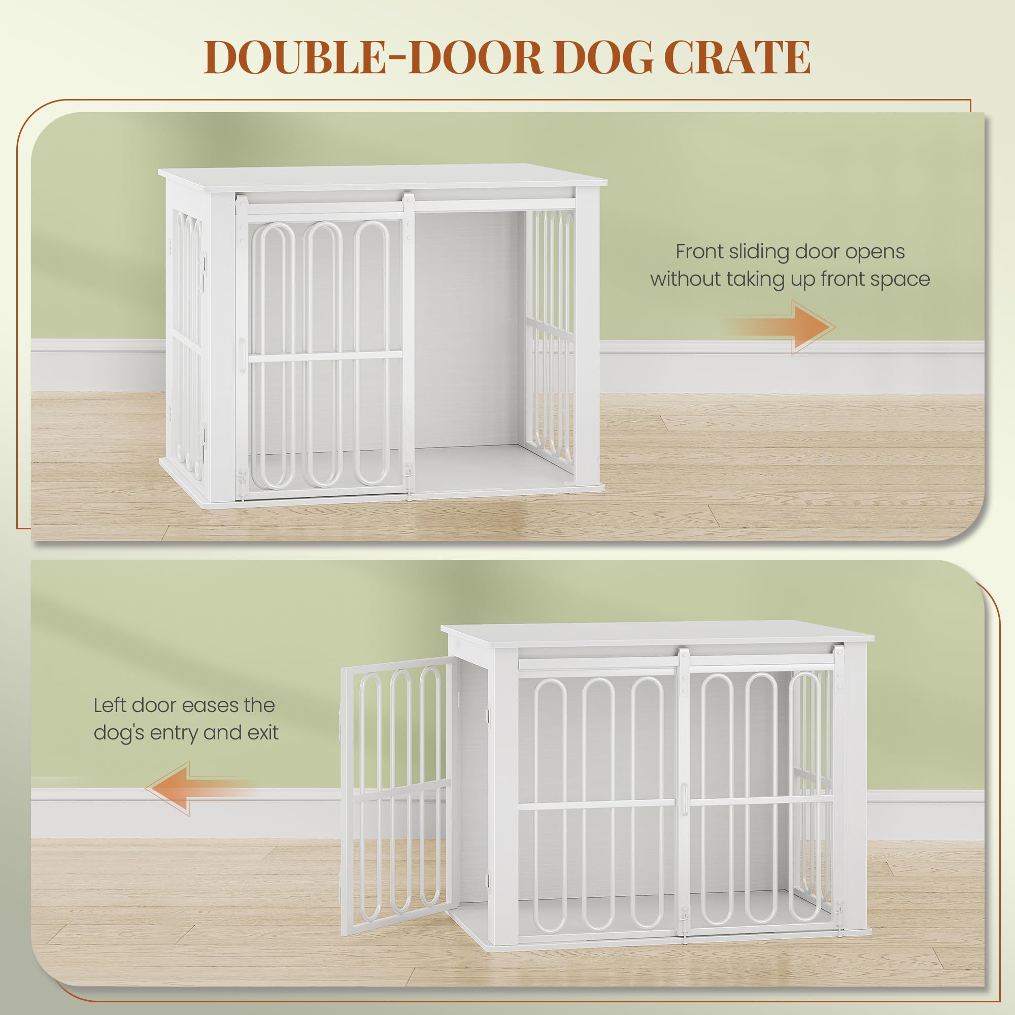 HEXCELEN Jaula para Perros Mueble de Madera, 81 × 55 × 62,4 cm, 2 Puertas, Blanco