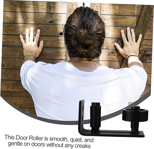 Miniatura 9 de DOITOOL Puerta de granero para puerta de granero, herrajes para puertas correderas, rodillo inferior ajustable, metal negro, guía de rodillo,