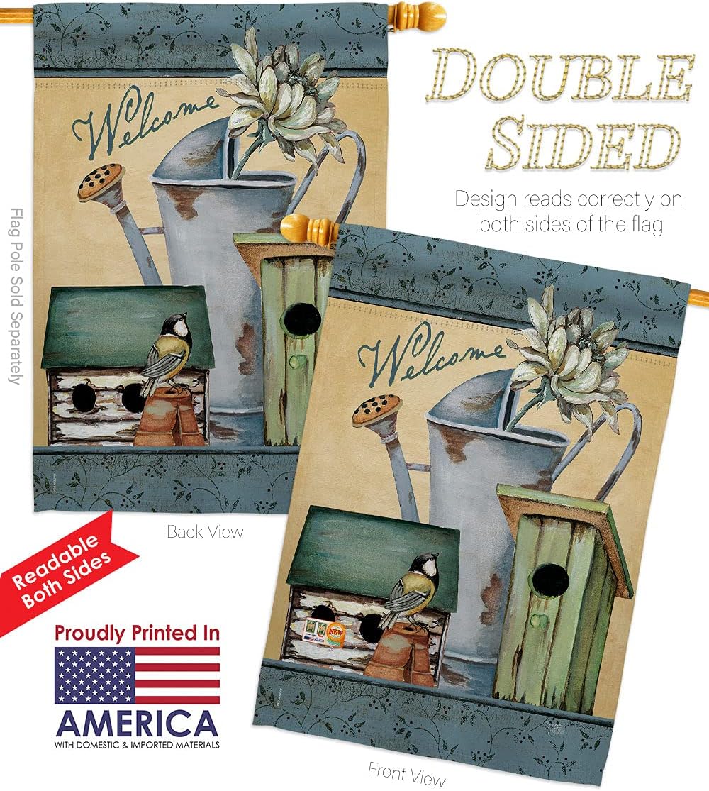 Welcome Spring Garden House Flags Set Country Living Primitive Farm Western Barn American Rustic Cowboy Rural Ranch Small Decorative Gift Yard Banner Double-Sided Made In USA 28 X 40