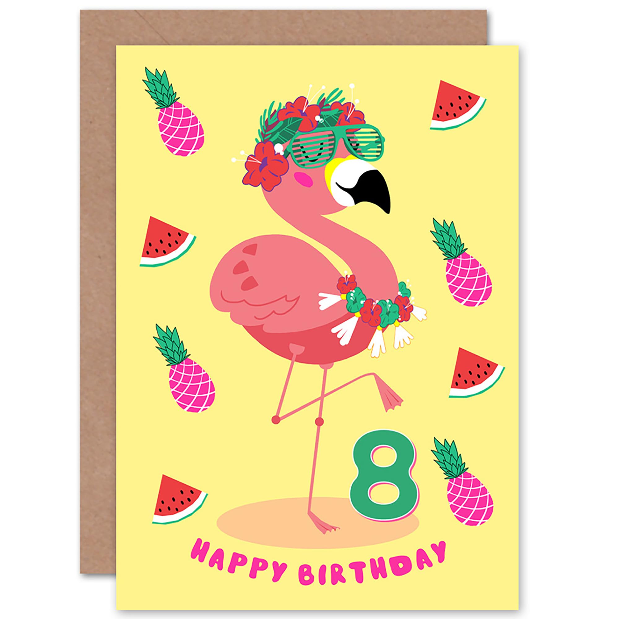 Wee Blue Coo Kawaii Flamingo Party 8th Birthday Greeting Card With Envelope Blank Inside Premium Quality