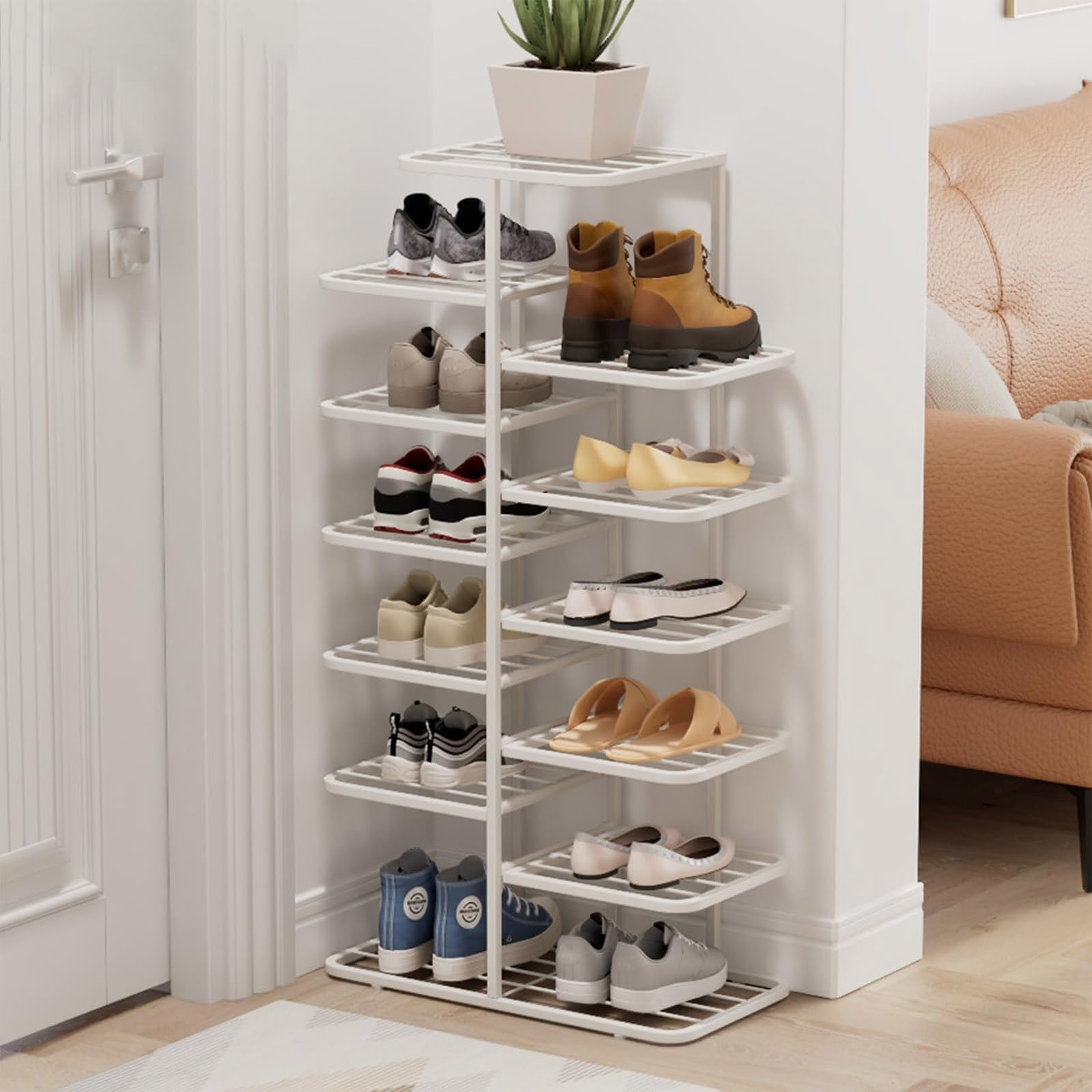 Gold Shoe Rack, 3-10 Tier Vertical Storage Tower, Ripiano a Doppia Fila in Metallo Stretto con Livelli Regolabili per l'armadio Entryway, organizzatore Sottile per Gli Stivali da Tacchi Sneakers