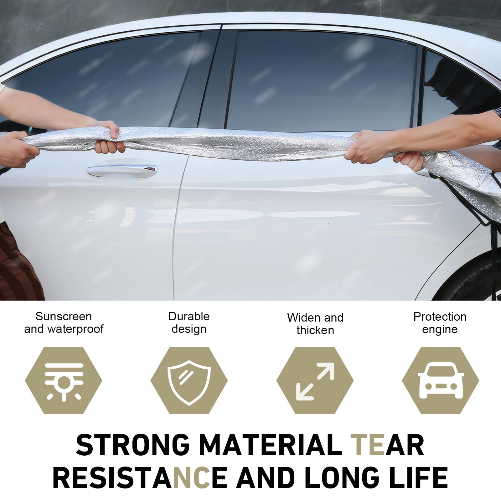 Teybouk Car Cover Waterproof All Weather Outdoor Hood Protection Foldable Protective Shield with Windproof Fixed Strap Universal Car — view 4