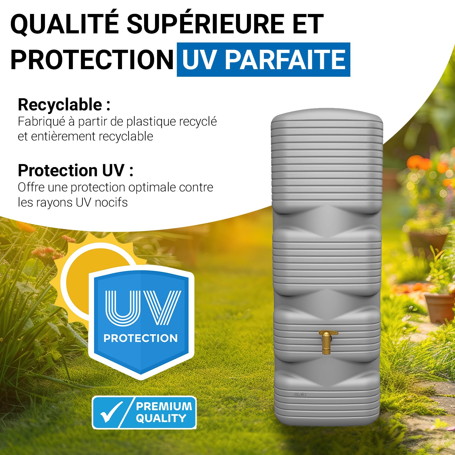 4rain Quadro Récupérateur d'eau de Pluie 170 L Gris béton Réservoir Mural