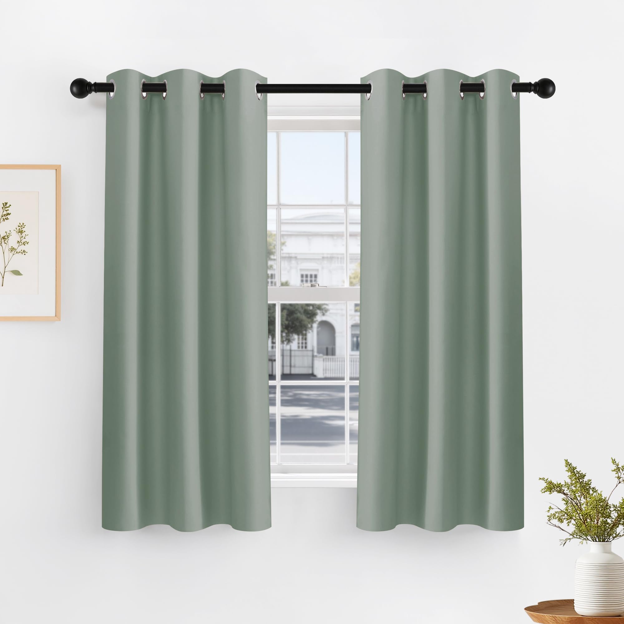 PONY DANCE Sage Green Blackout Curtains for Living Room, 42 x 60Inch, 2 Pcs