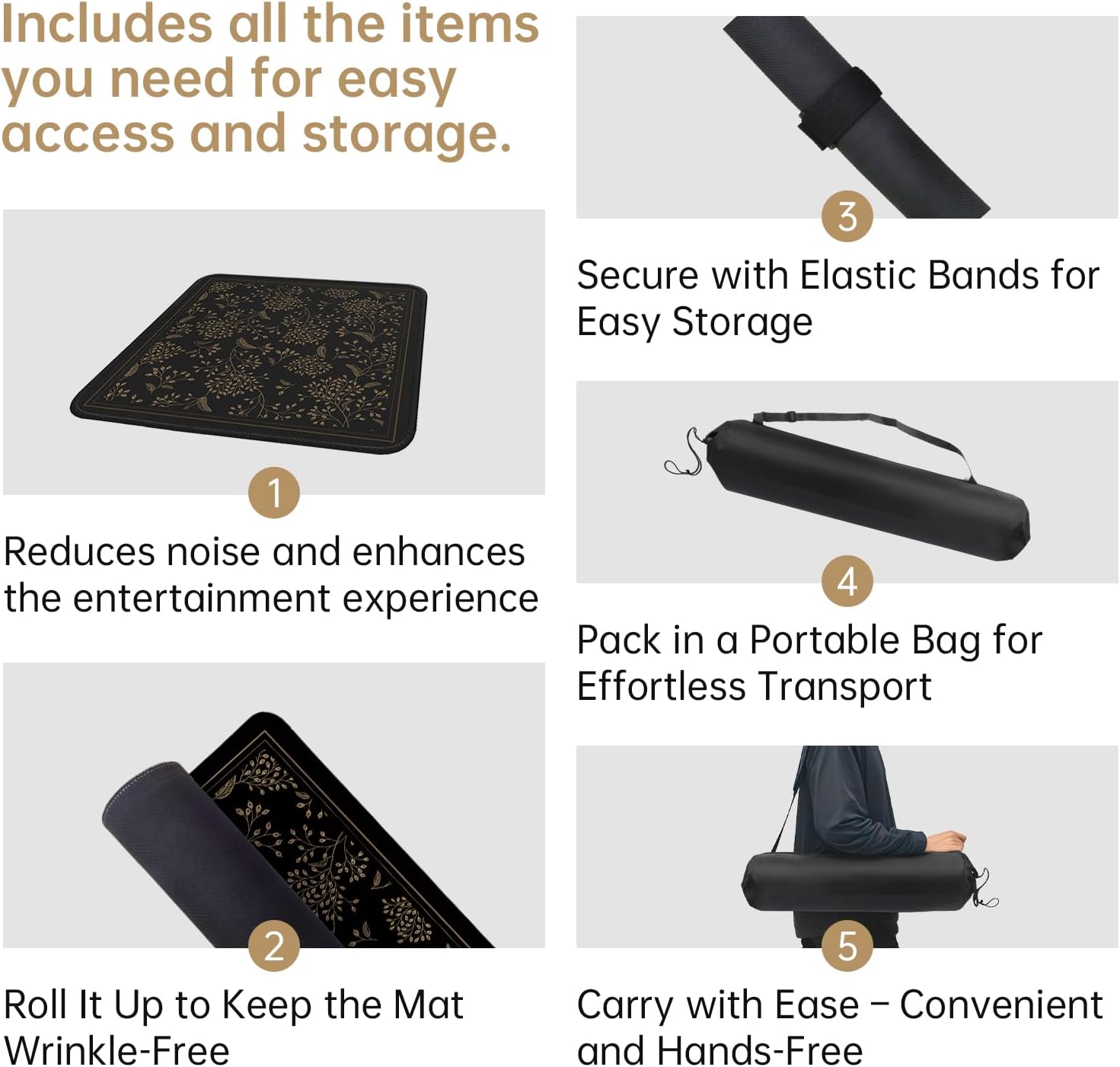 Mahjong Mat for Table - Durable Mahjong Table Cover with Unique Design, Premium Mahjong Accessories, Perfect Mahjong Gifts for Women, Game Mat for Mahjong and Board Game Enthusiasts (Noir Floral)