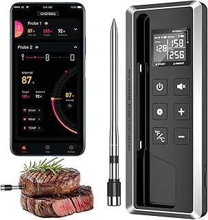 Wireless Meat Thermometer with Smart Timer & APP Control, 800ft Bluetooth Grill Food Thermometer - 0.19In-Ultra Thin Probe, ±0.5℉ Accuracy, Digital Backlit Screen for BBQ, Oven, Smoker, Kitchen