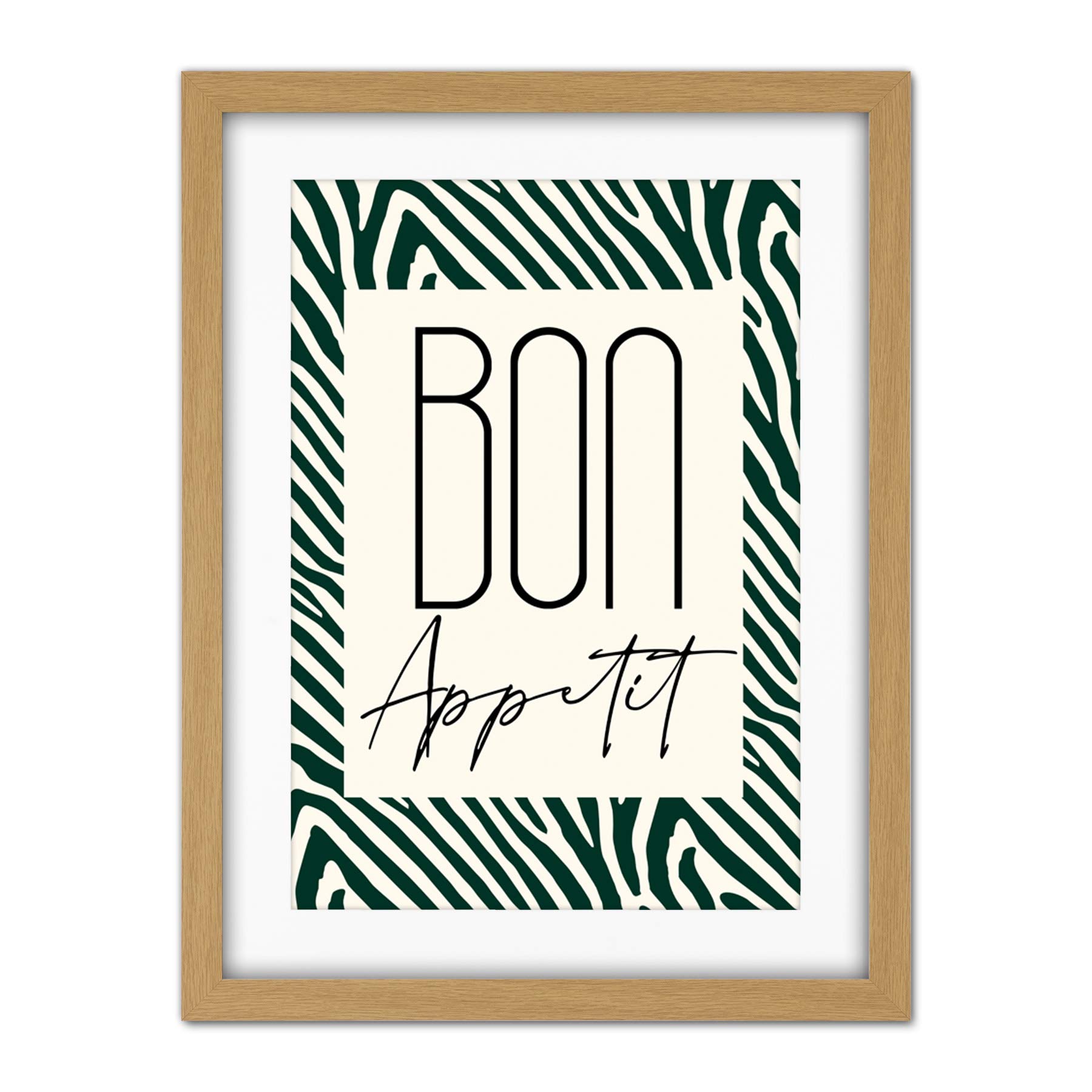 Wee Blue Coo Kitchen Zebra Bon Appetit Typography Artwork Framed Wall Art Print 18X24 Inch